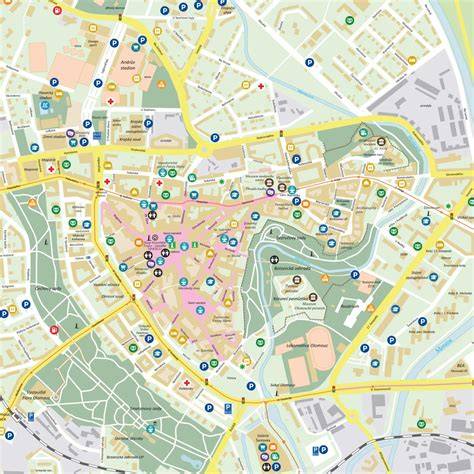 mapa historického centra a vybraných zón města
