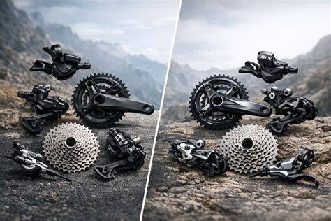 ilustrace středových pohonů SHIMANO v různých modelech