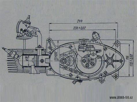 schematicky znázorněný zvětšený objem motoru Jawa 05 (schematic)