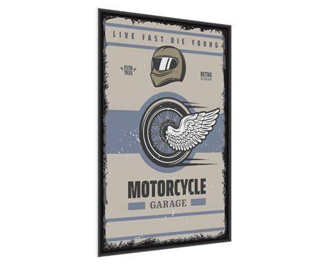 motocyklový plakát v dřevěném rámu