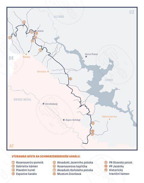 Mapa cyklotrasy Schwarzenberský kanál Haidmühle
