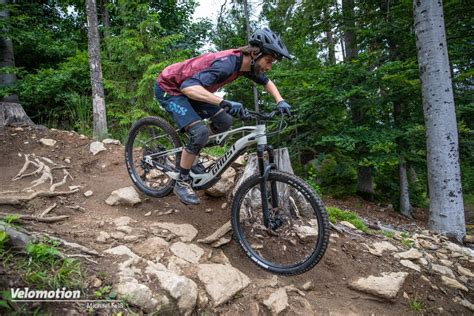 Trailové MTB kolo na kamenitém sjezdu