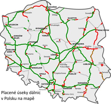 Mapa zpoplatněných dálnic v Polsku
