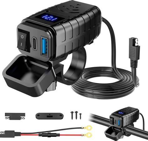 Motocyklový DIN adaptér USB-C s voltmetrem