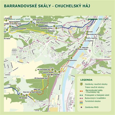 Mapa trasy Barrandovské skály Chuchelský háj