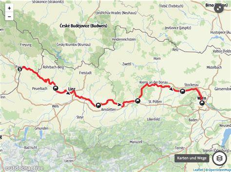 Mapa Dunajské cyklostezky Pasov Budapešť
