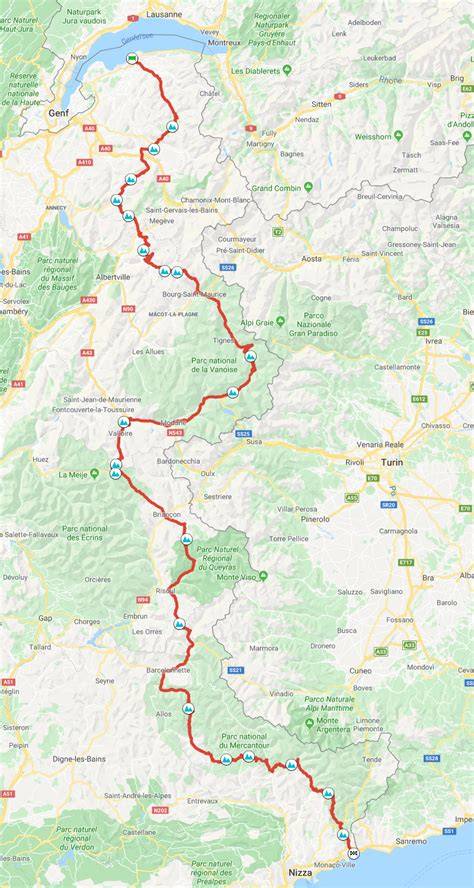 Route des Grandes Alpes mapa průsmyky