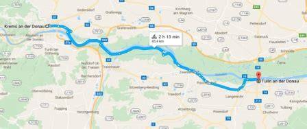 Mapa cyklostezky Krems Tulln