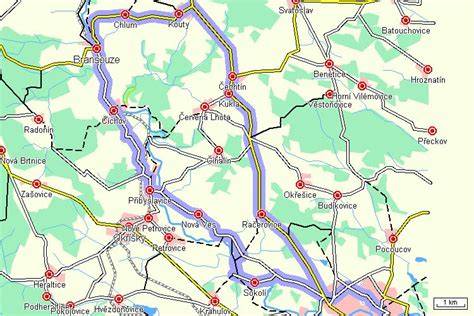 Mapa cyklotrasy Třebíč Dukovany