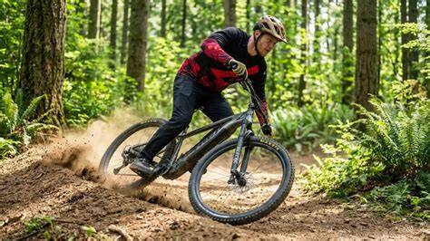 jezdec testuje enduro kolo na trailu
