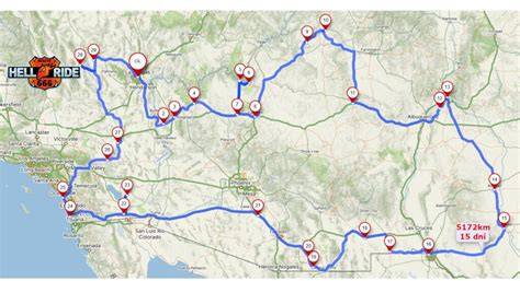 Mapa motocyklové trasy Španělskem Portugalskem