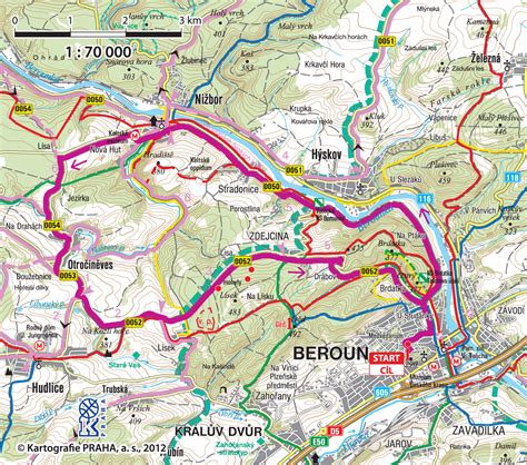 Mapa cyklotrasy Beroun Nižbor
