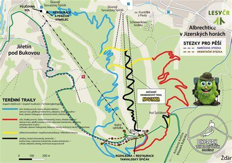 mapa trailů bikepark Tanvaldský Špičák