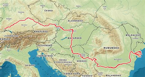 Mapa cyklotrasy Vídeň Győr Dunaj
