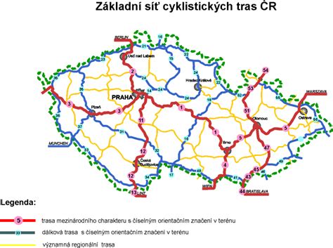 Mapa cyklistických tras kolem Česka