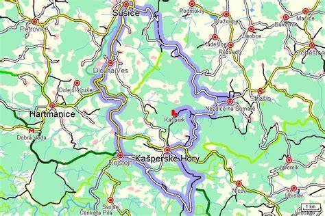 Otavská cyklostezka mapa Sušice Kašperské Hory