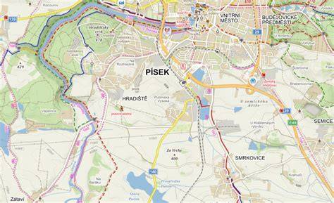 Mapa Písku a okolních obcí