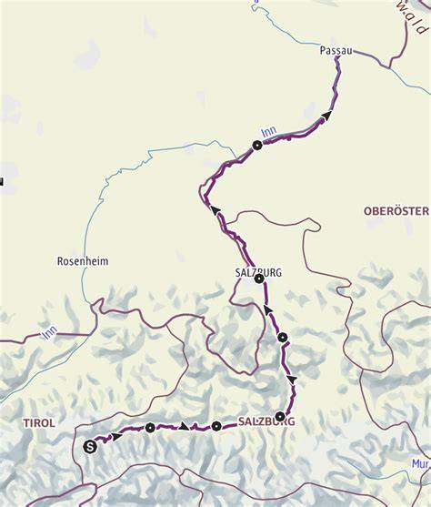 Mapa Tauernské cyklostezky Krimml Salzburg Pasov