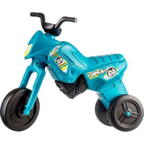 tyrkysové odrážedlo ve tvaru motorky enduro yupee